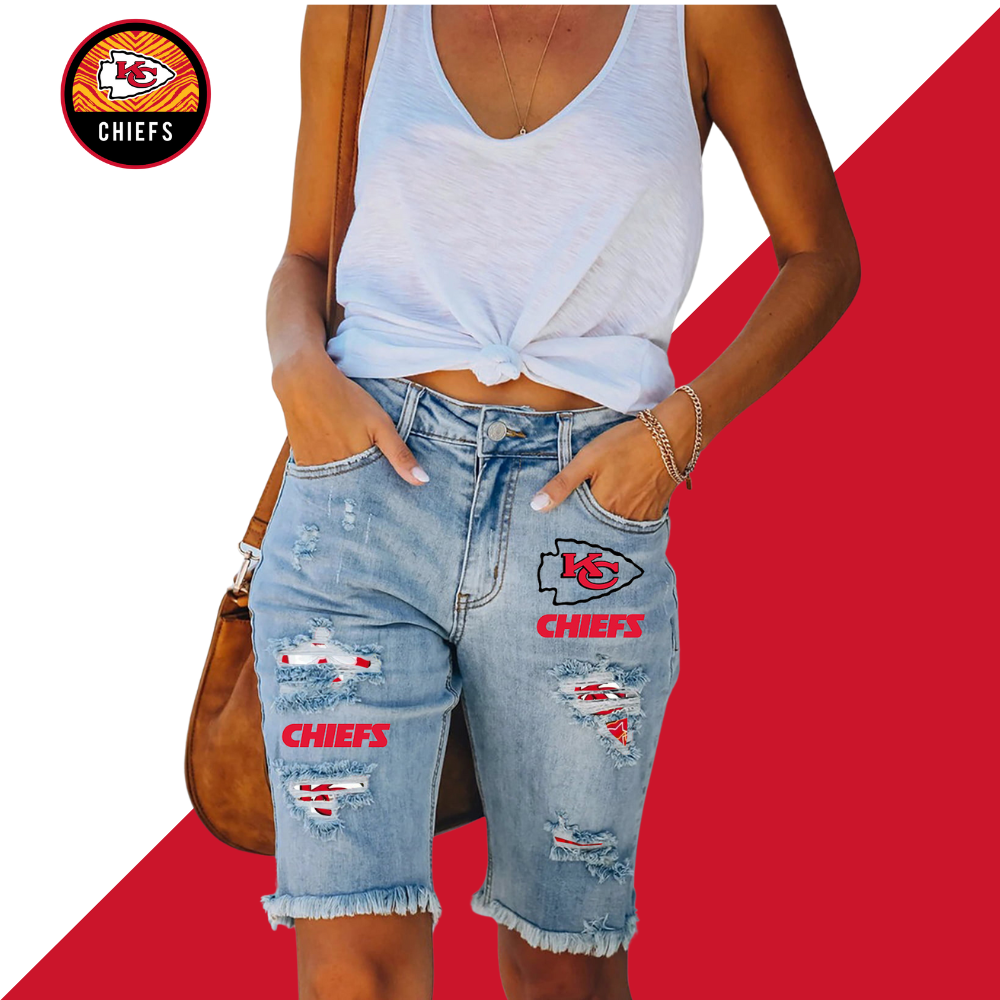 Ripped print fashion quarter denim mid-length pants - fitnfan