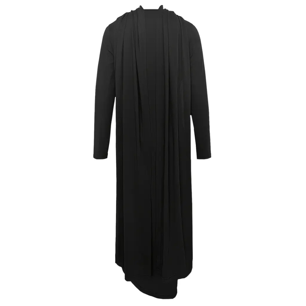 Elegant long sleeved asymmetrical hem MIDI skirt with side slit - high neck - fitnfan