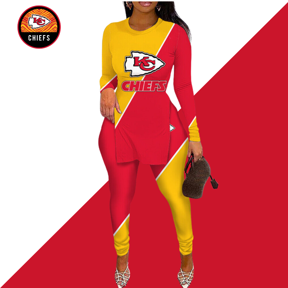 Kansas City Chiefs High Slit Long Sleeves T-Shirt And Leggings Suits - fitnfan