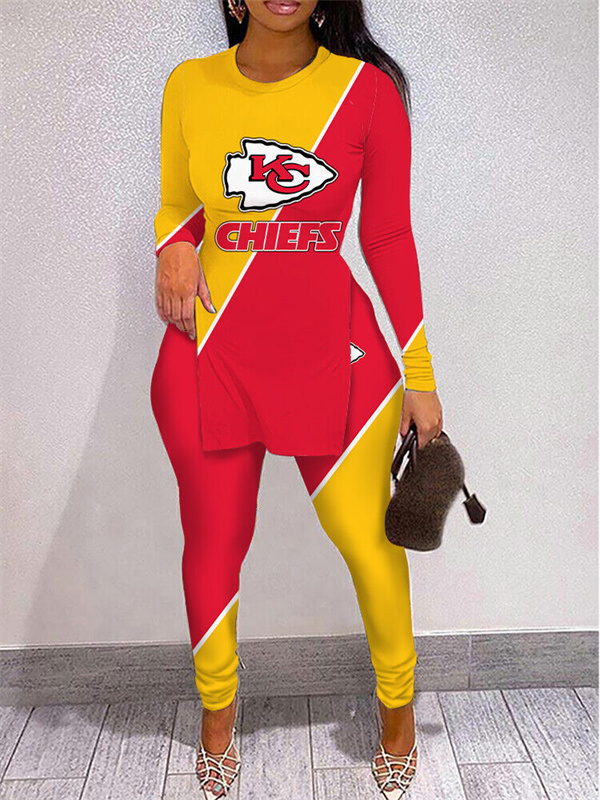 Kansas City Chiefs High Slit Long Sleeves T-Shirt And Leggings Suits - fitnfan