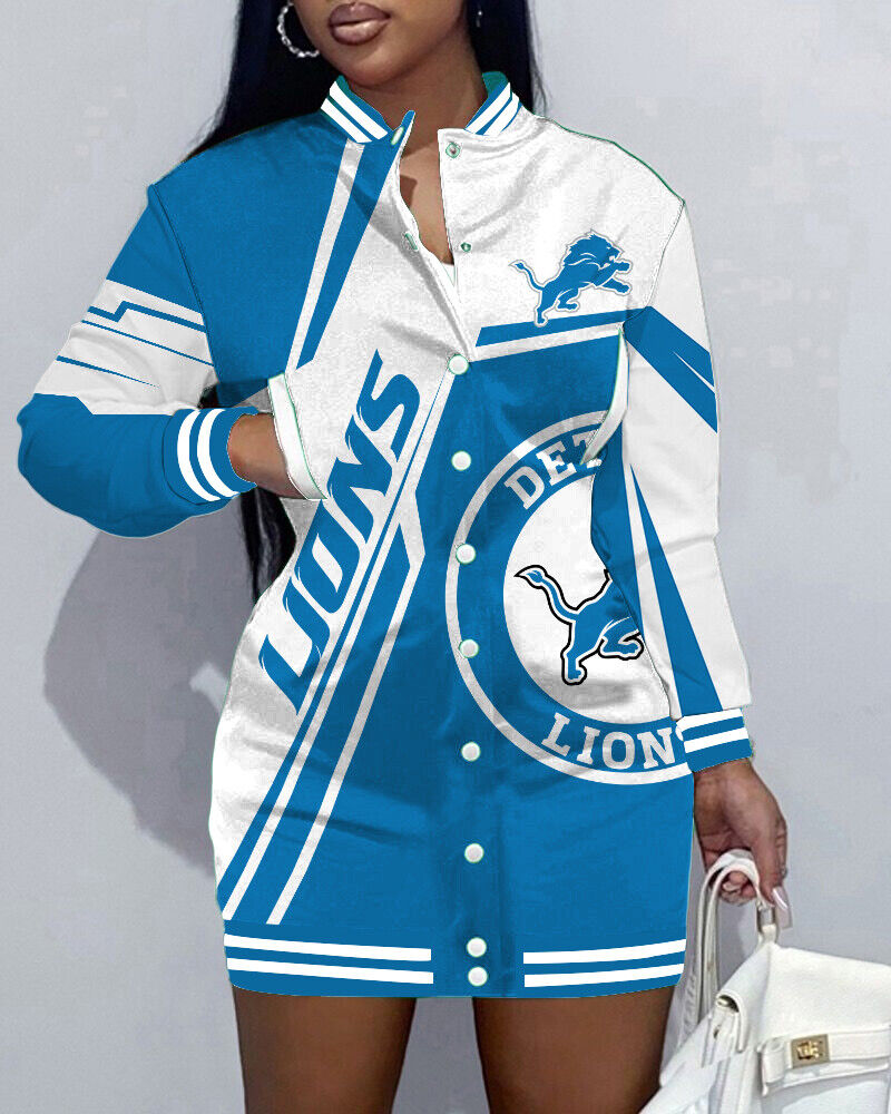 Detroit LionsLimited Edition Button Down Long Sleeve Jacket Dress - fitnfan