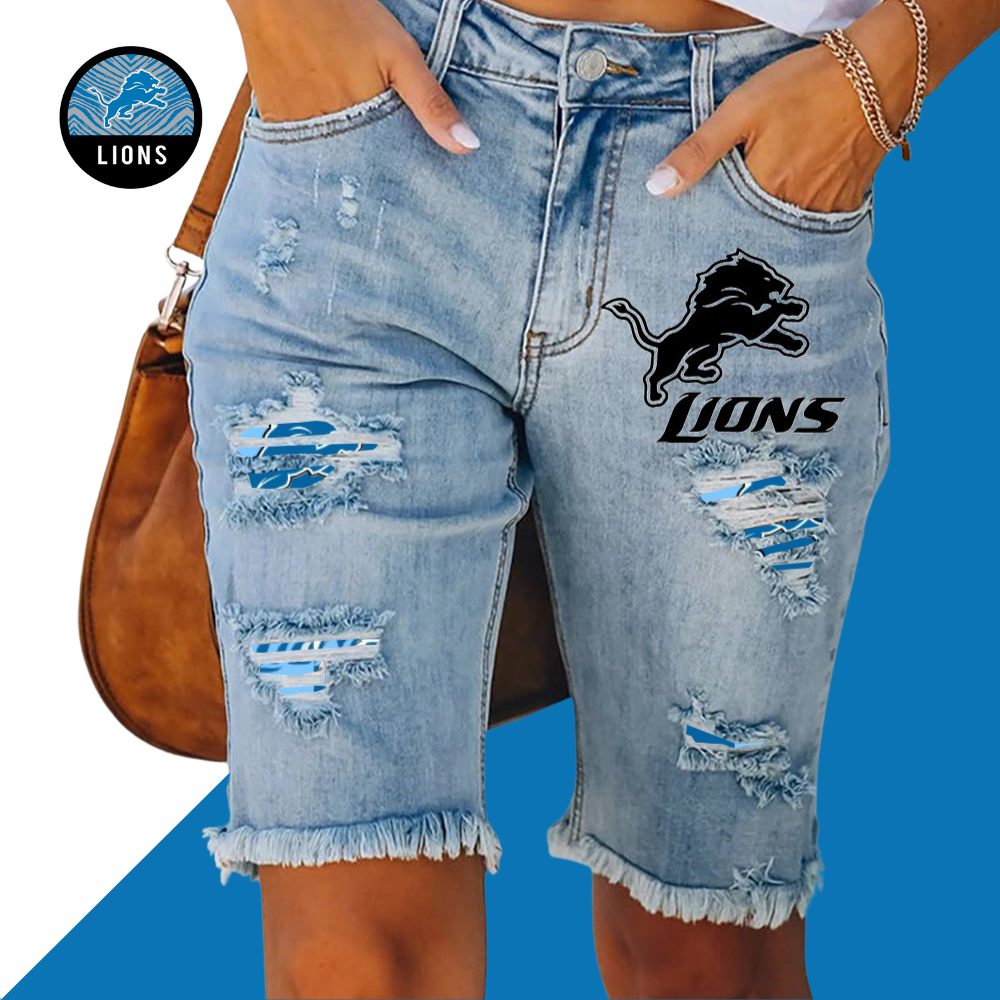 Ripped print fashion quarter denim mid-length pants - fitnfan