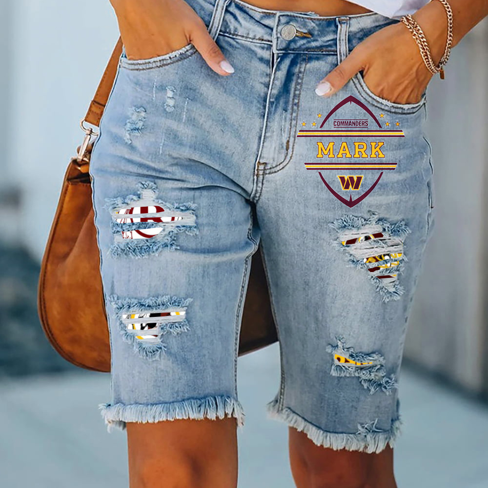 Ripped print fashion quarter denim mid-length pants - fitnfan