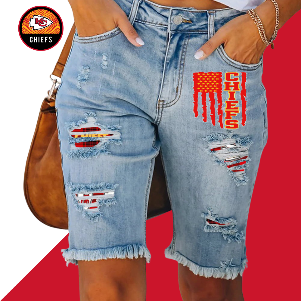 Ripped print fashion quarter denim mid-length pants - fitnfan