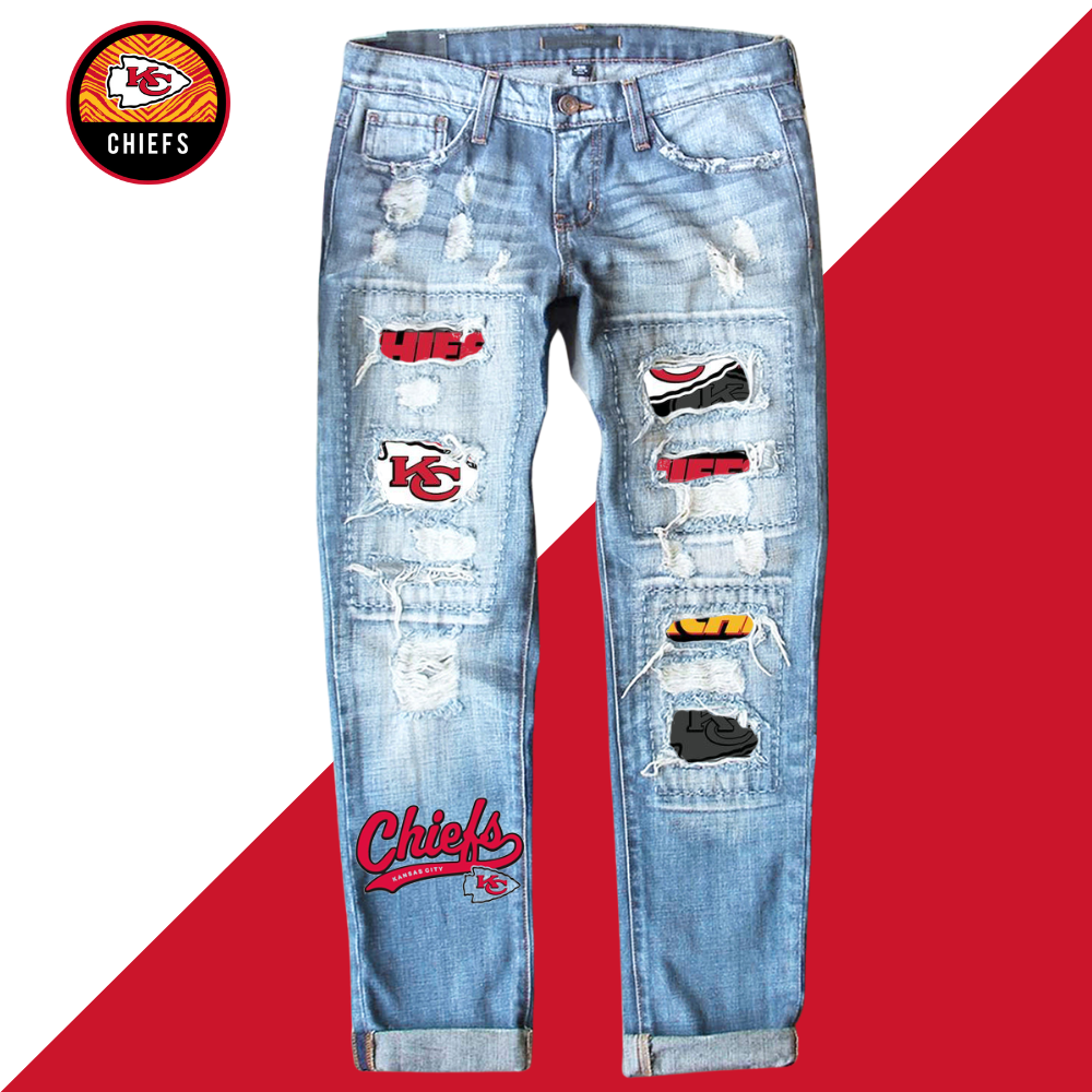 Casual fashion perforated printed jeans - fitnfan