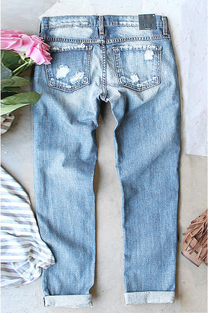 Casual fashion perforated printed jeans - fitnfan