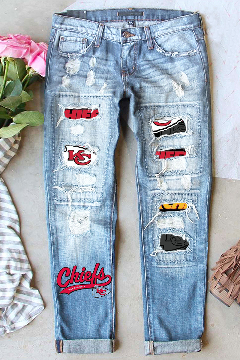 Casual fashion perforated printed jeans - fitnfan