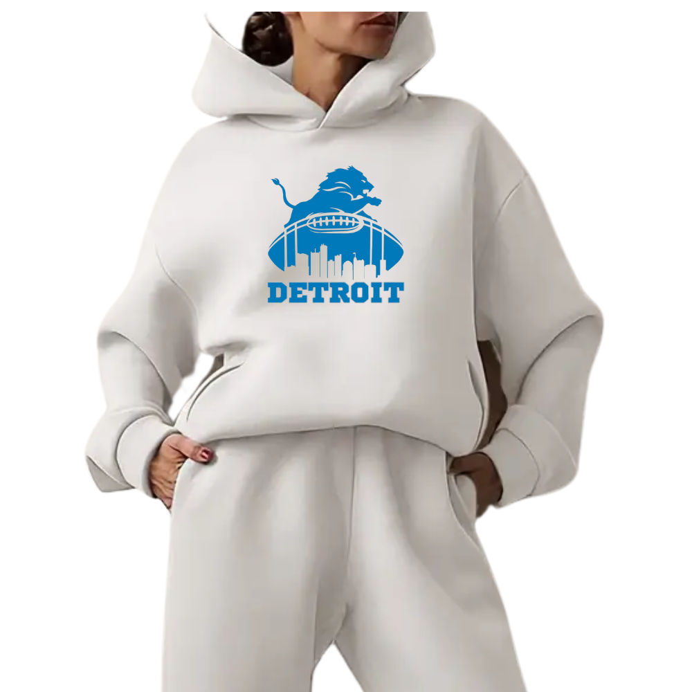 Low shoulder long sleeve hoodie and elastic waist jogging pants suit, women's wear - fitnfan