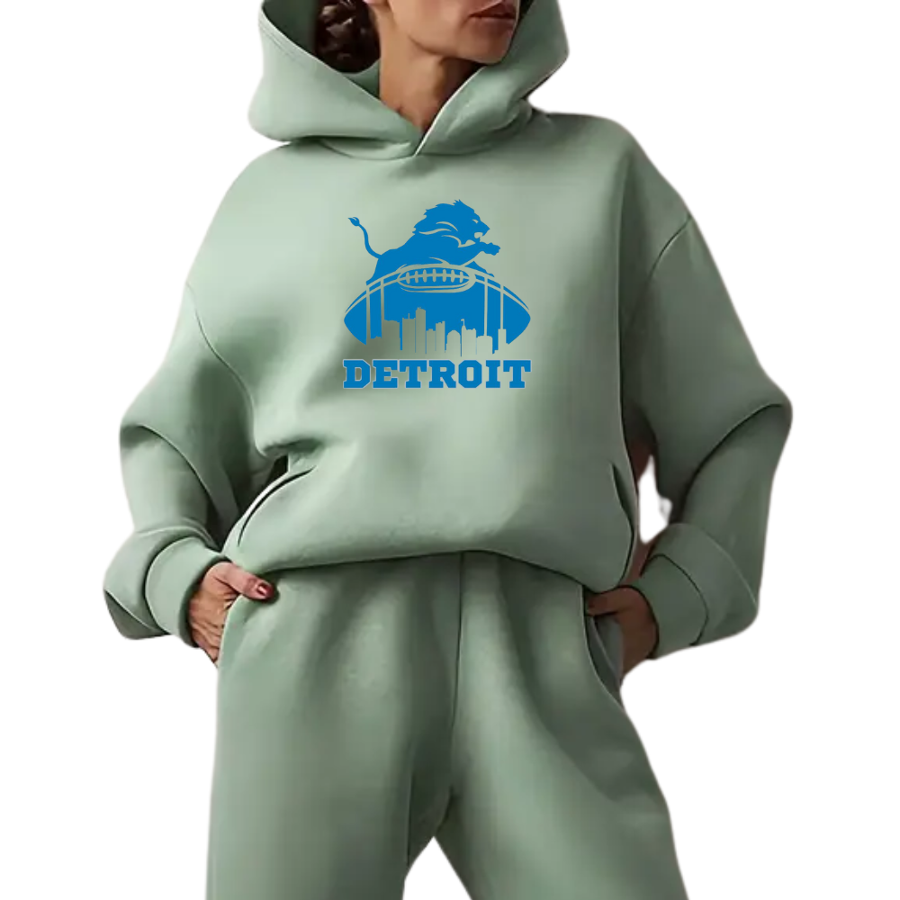 Low shoulder long sleeve hoodie and elastic waist jogging pants suit, women's wear - fitnfan