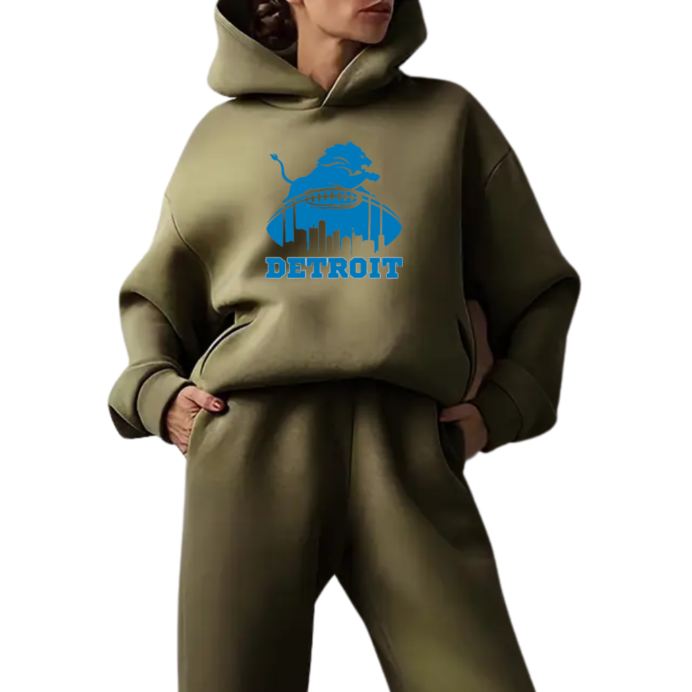 Low shoulder long sleeve hoodie and elastic waist jogging pants suit, women's wear - fitnfan