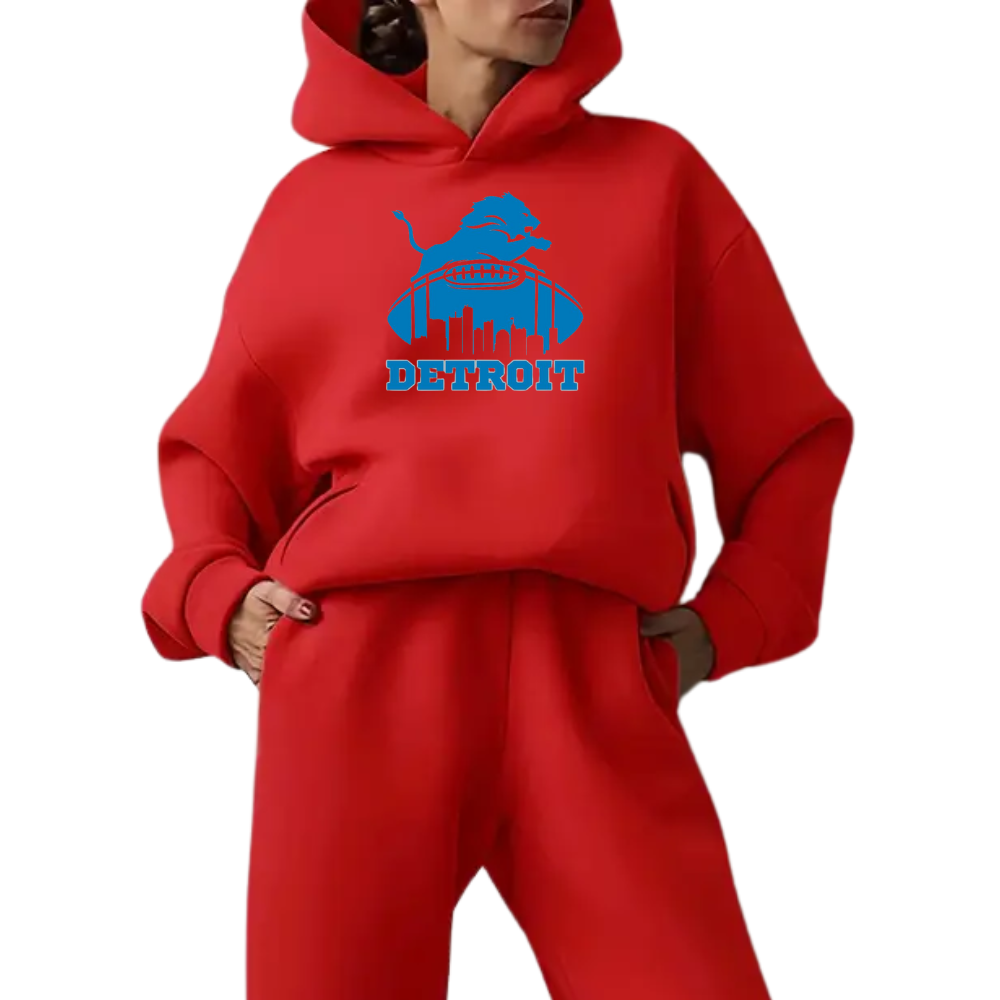 Low shoulder long sleeve hoodie and elastic waist jogging pants suit, women's wear - fitnfan