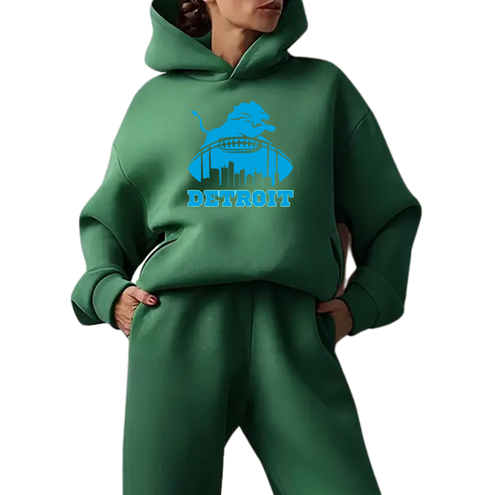 Low shoulder long sleeve hoodie and elastic waist jogging pants suit, women's wear - fitnfan