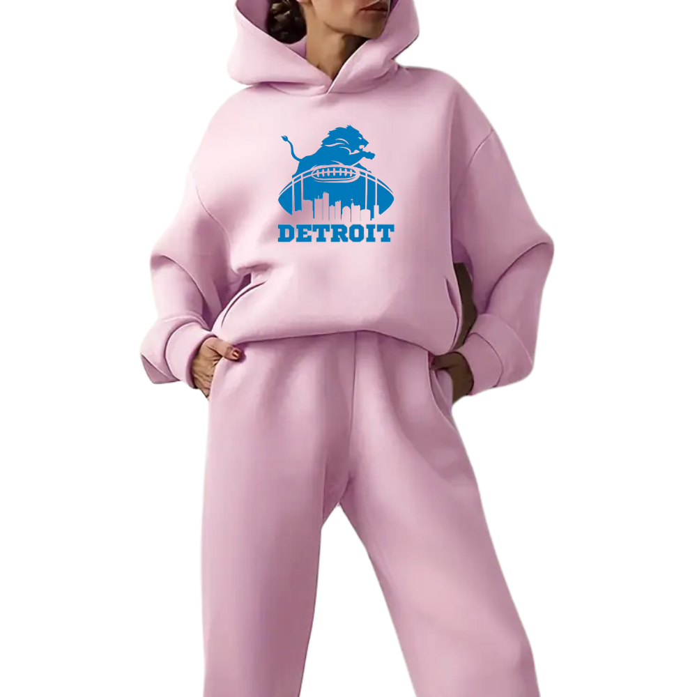 Low shoulder long sleeve hoodie and elastic waist jogging pants suit, women's wear - fitnfan