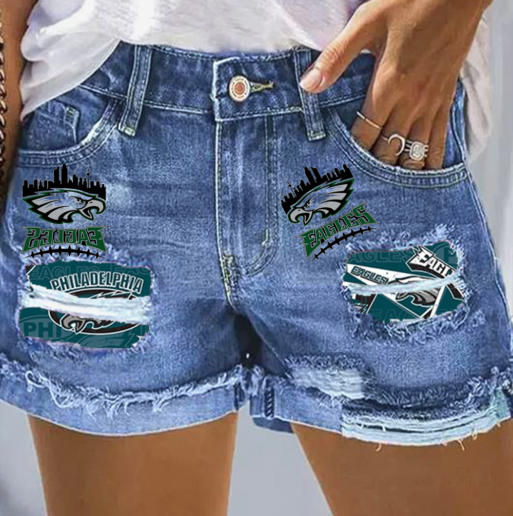 Rip print fashion denim shorts - fitnfan