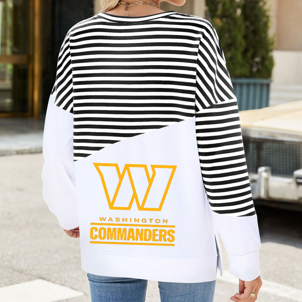 Slit Contrast Striped Long Sleeve Sweatshirt-Washington Commanders - fitnfan