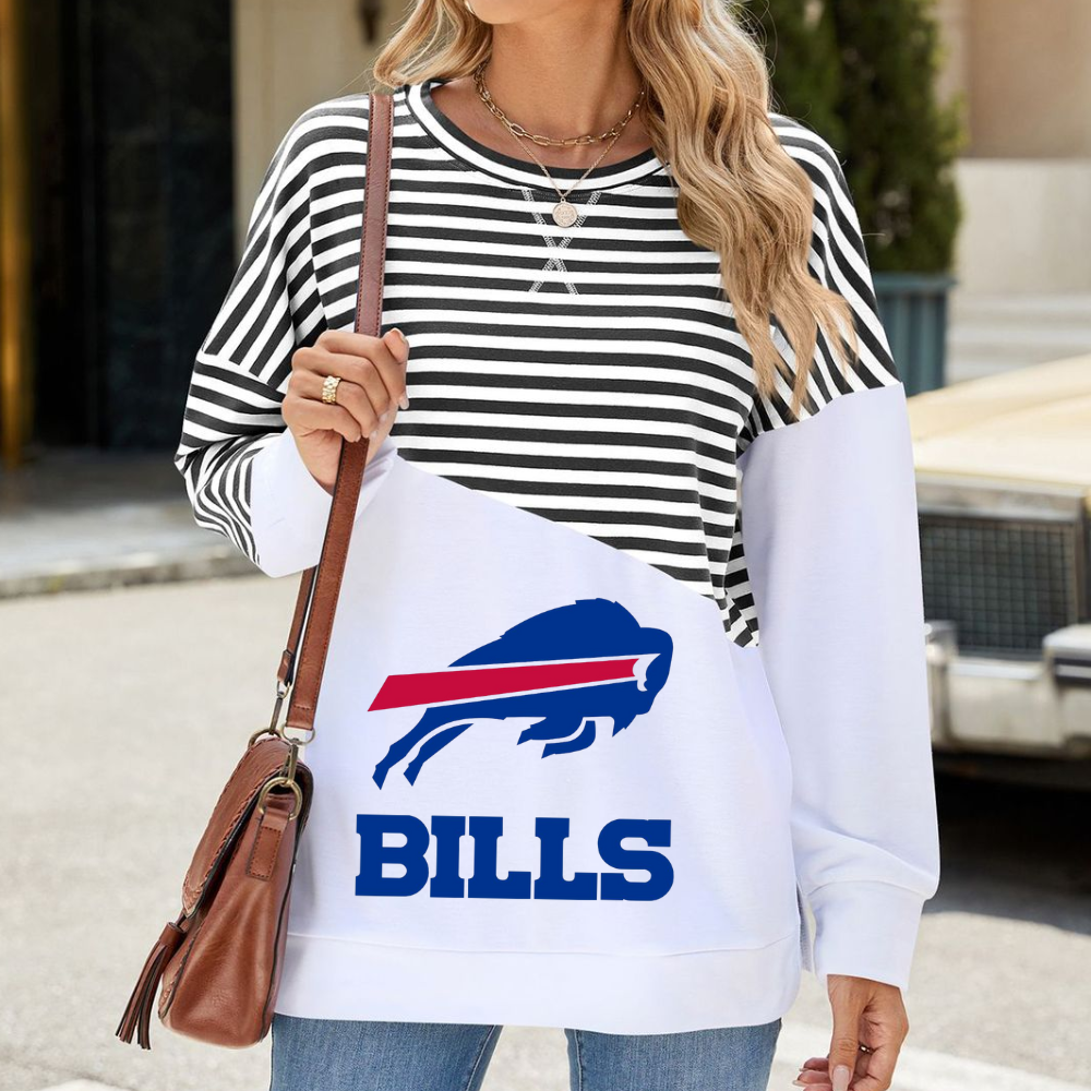 Slit Contrast Striped Long Sleeve Sweatshirt-Buffalo Bills - fitnfan