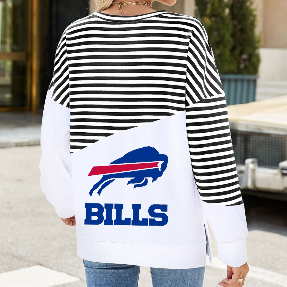 Slit Contrast Striped Long Sleeve Sweatshirt-Buffalo Bills - fitnfan