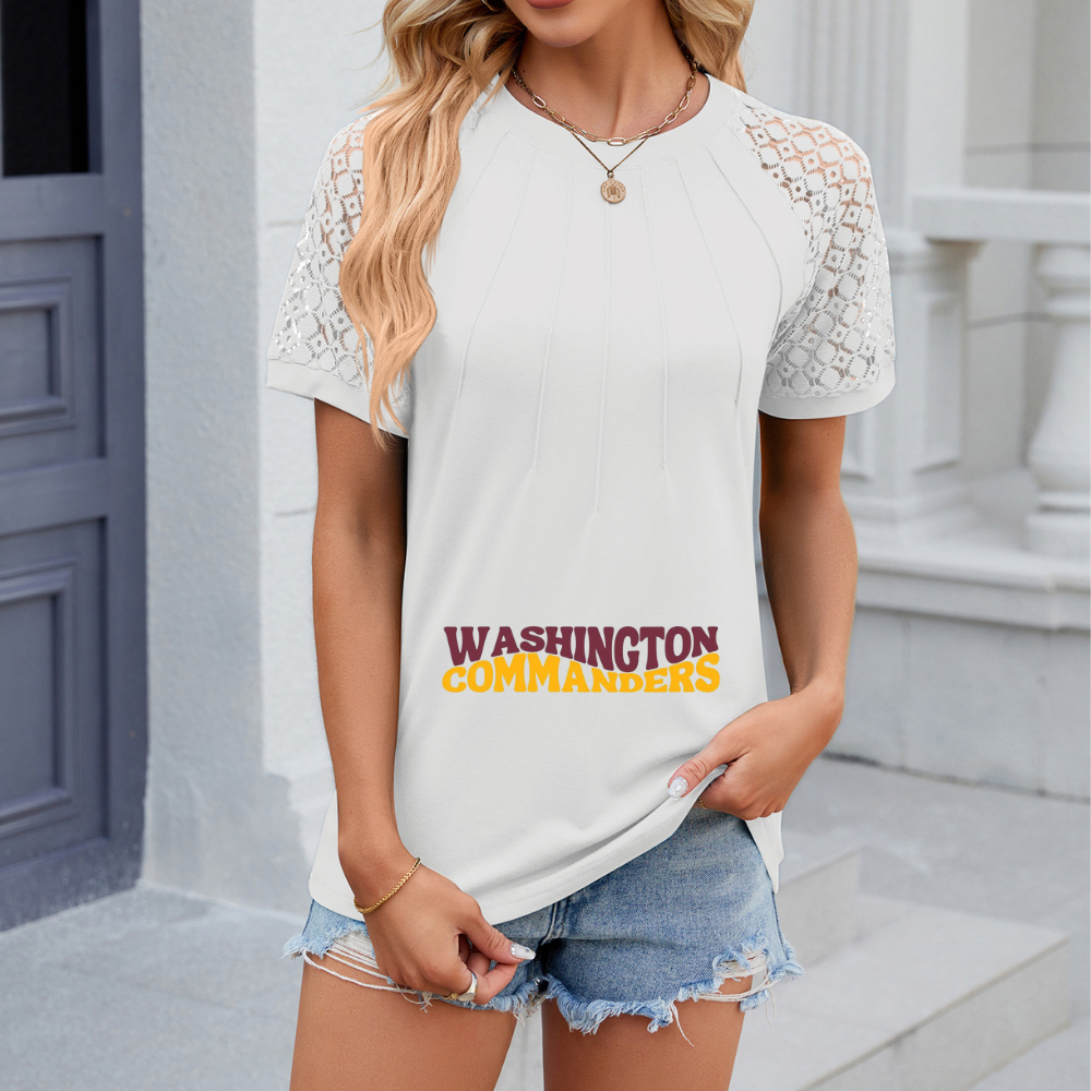 Openwork Round Neck Short Sleeve T-Shirt-Washington Commanders - fitnfan