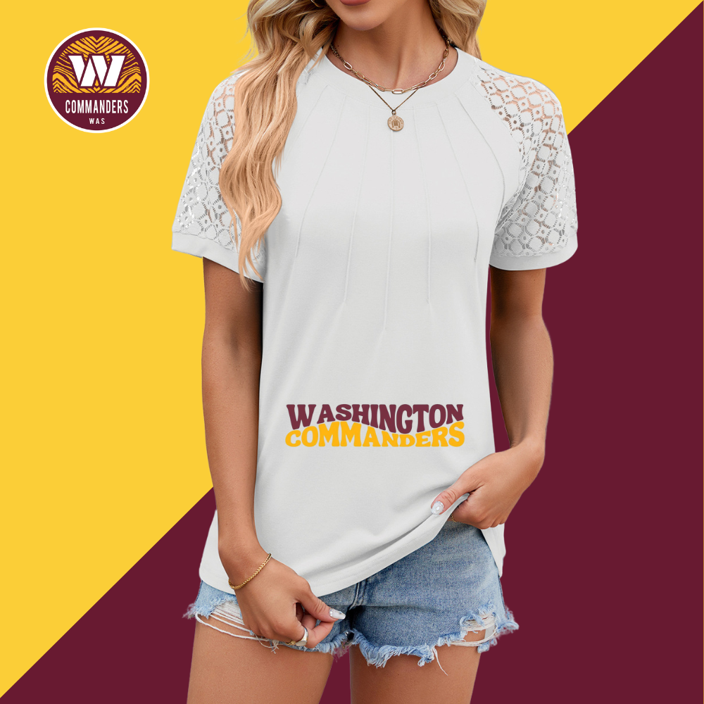 Openwork Round Neck Short Sleeve T-Shirt-Washington Commanders - fitnfan