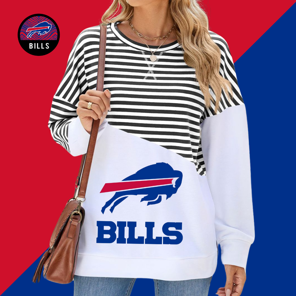 Slit Contrast Striped Long Sleeve Sweatshirt-Buffalo Bills - fitnfan