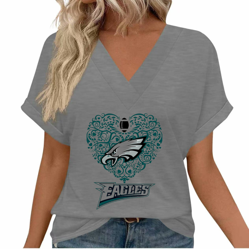Women's short sleeve V-neck T-shirt print loose fit light soft casual summer and spring T-shirt top - fitnfan