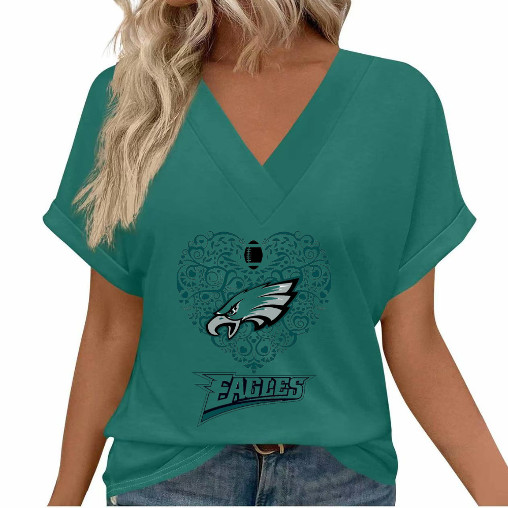 Women's short sleeve V-neck T-shirt print loose fit light soft casual summer and spring T-shirt top - fitnfan