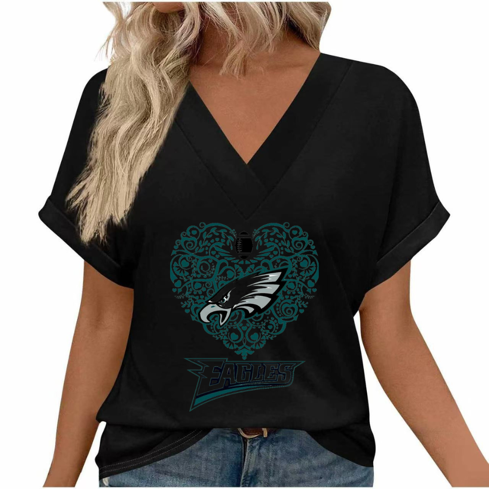 Women's short sleeve V-neck T-shirt print loose fit light soft casual summer and spring T-shirt top - fitnfan