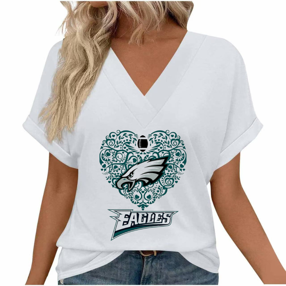 Women's short sleeve V-neck T-shirt print loose fit light soft casual summer and spring T-shirt top - fitnfan