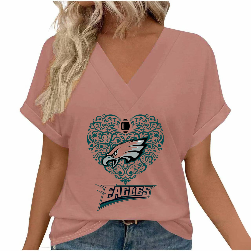 Women's short sleeve V-neck T-shirt print loose fit light soft casual summer and spring T-shirt top - fitnfan