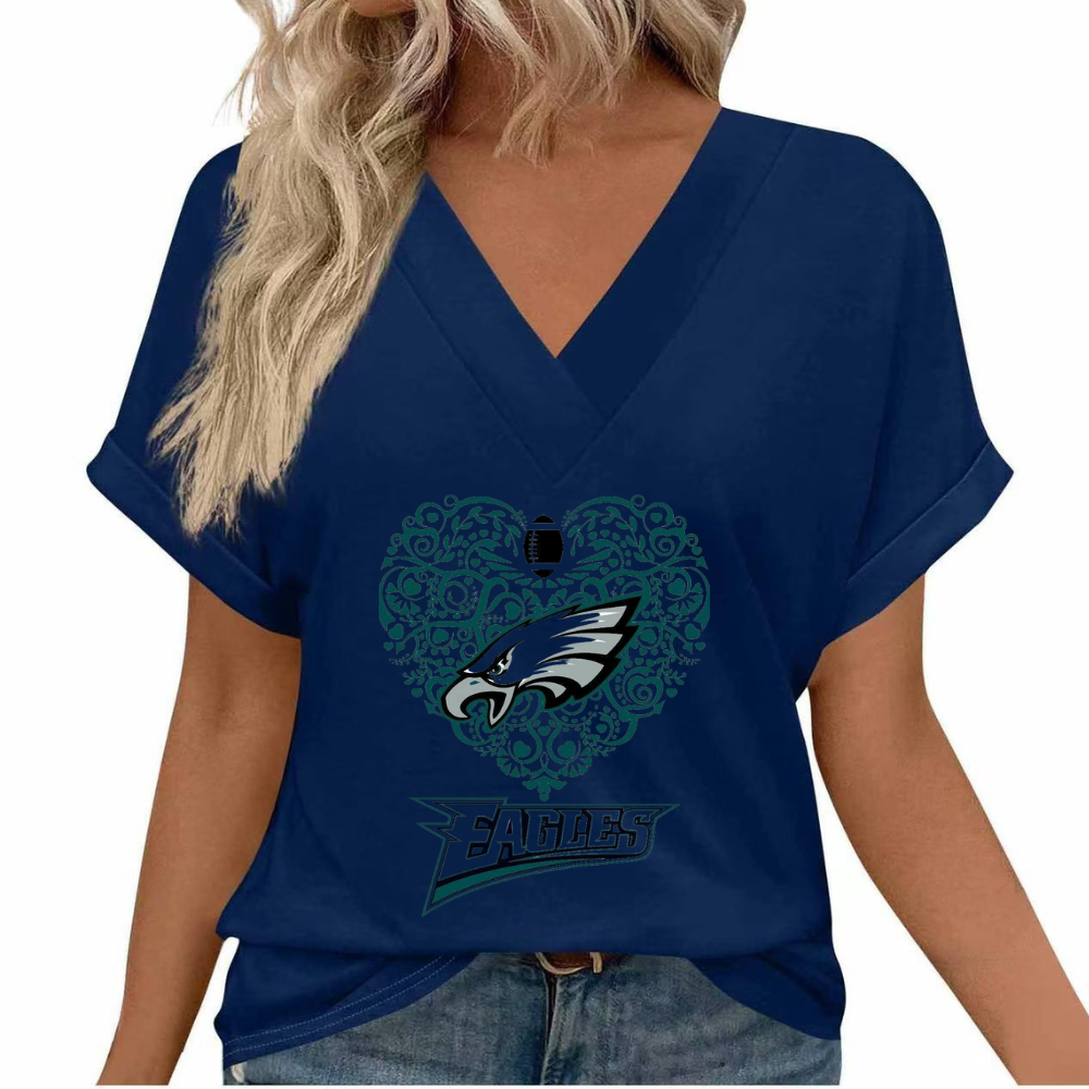 Women's short sleeve V-neck T-shirt print loose fit light soft casual summer and spring T-shirt top - fitnfan