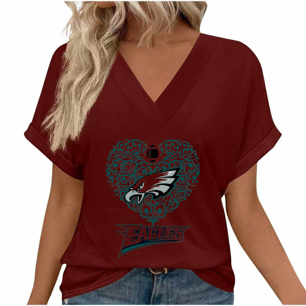 Women's short sleeve V-neck T-shirt print loose fit light soft casual summer and spring T-shirt top - fitnfan