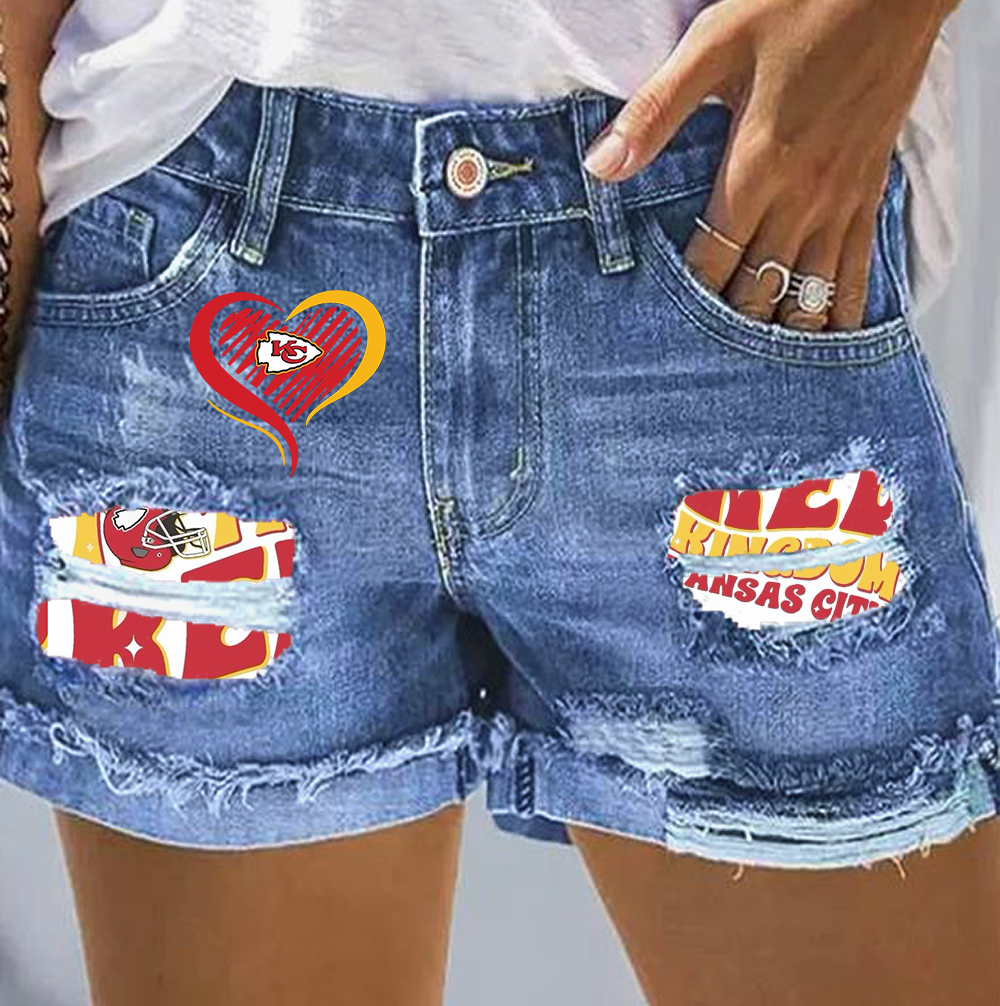 Rip print fashion denim shorts - fitnfan