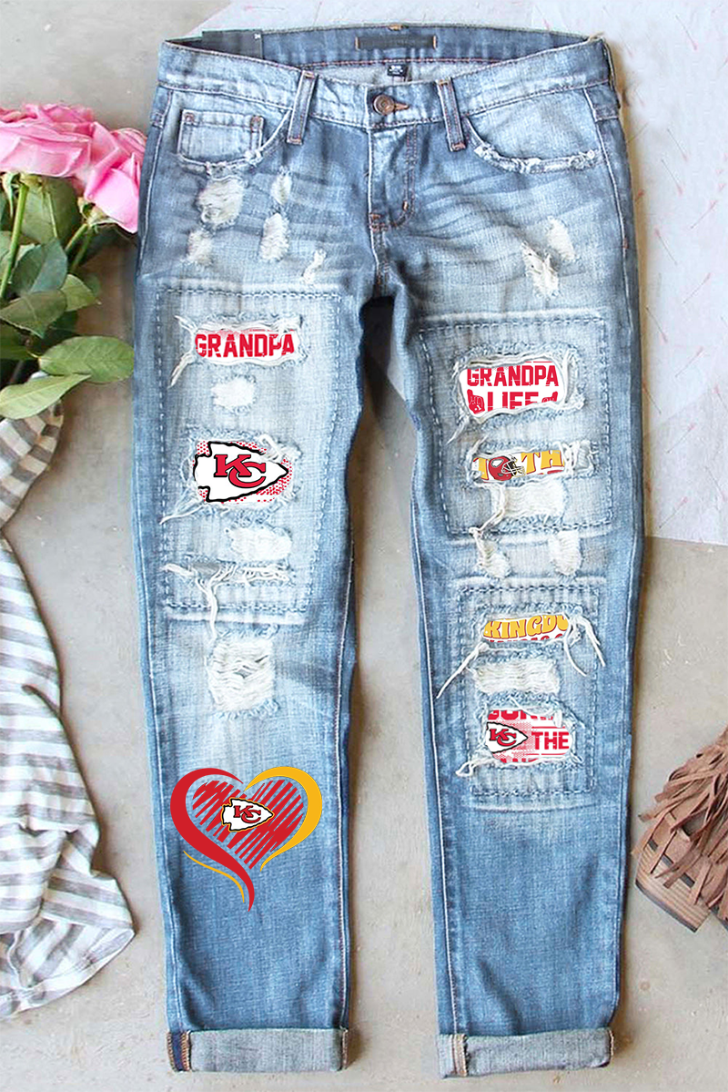 Casual fashion perforated printed jeans - fitnfan