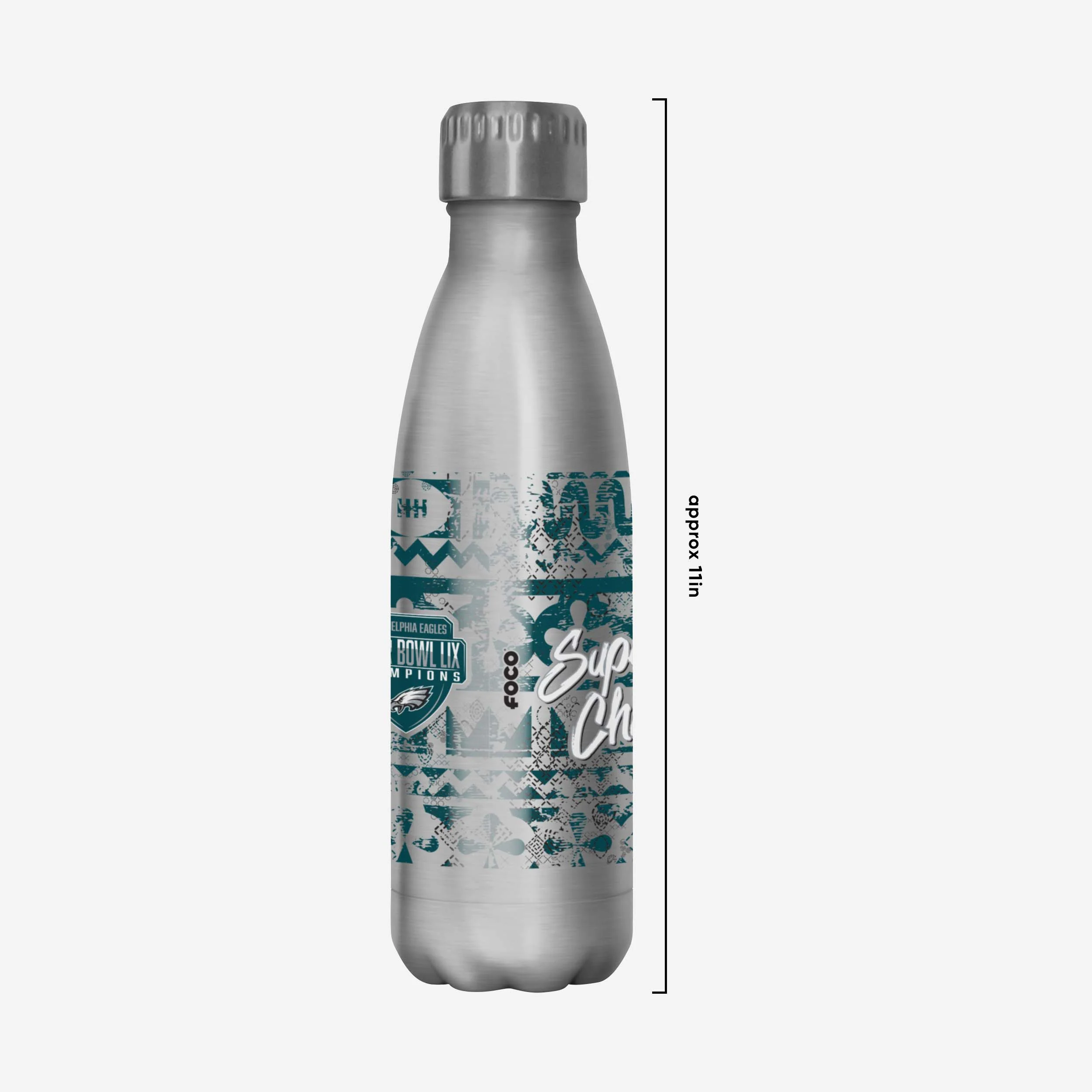 Philadelphia Eagles Super Bowl LIX Champions Stencil Silver 17 oz Stainless Steel Bottle - fitnfan