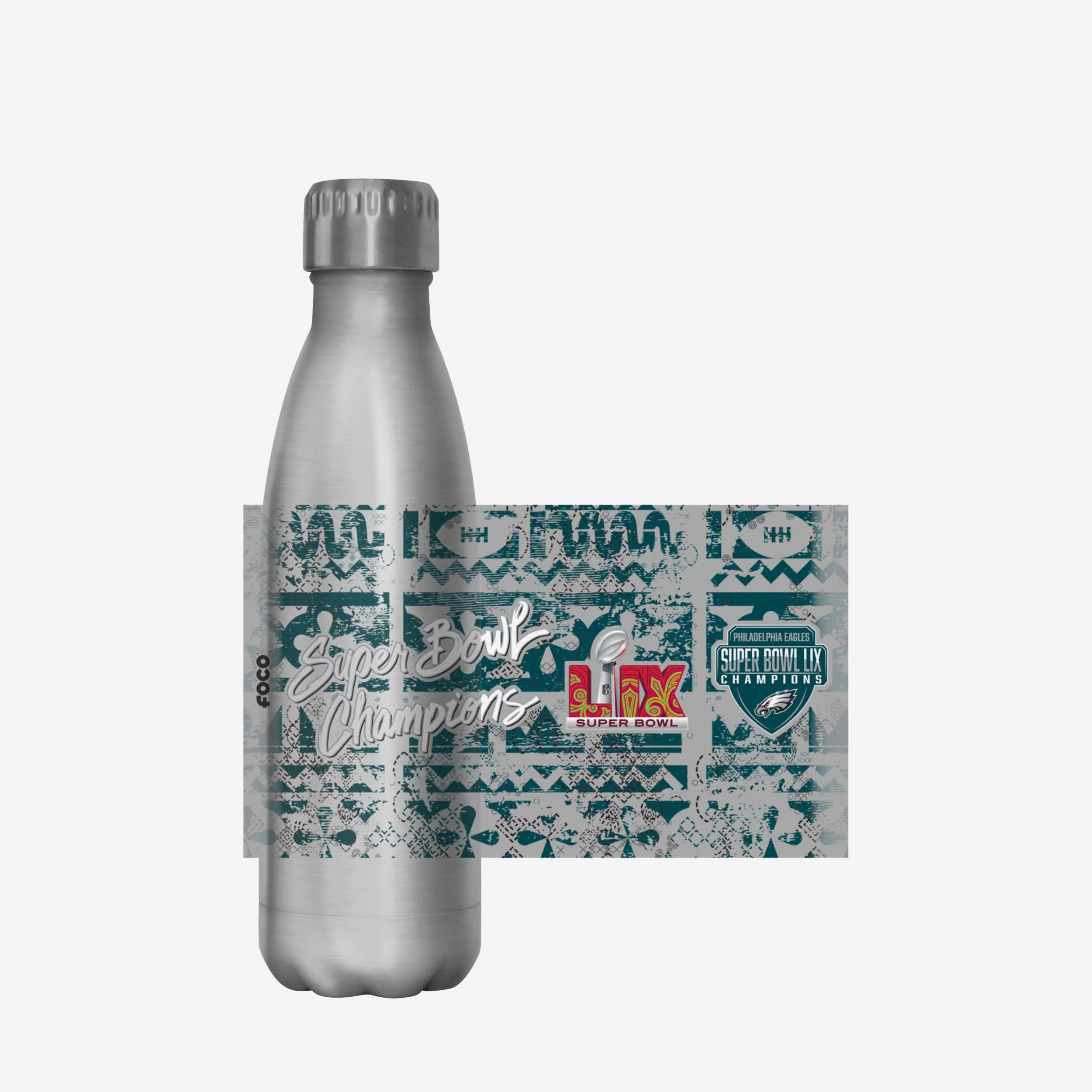 Philadelphia Eagles Super Bowl LIX Champions Stencil Silver 17 oz Stainless Steel Bottle - fitnfan