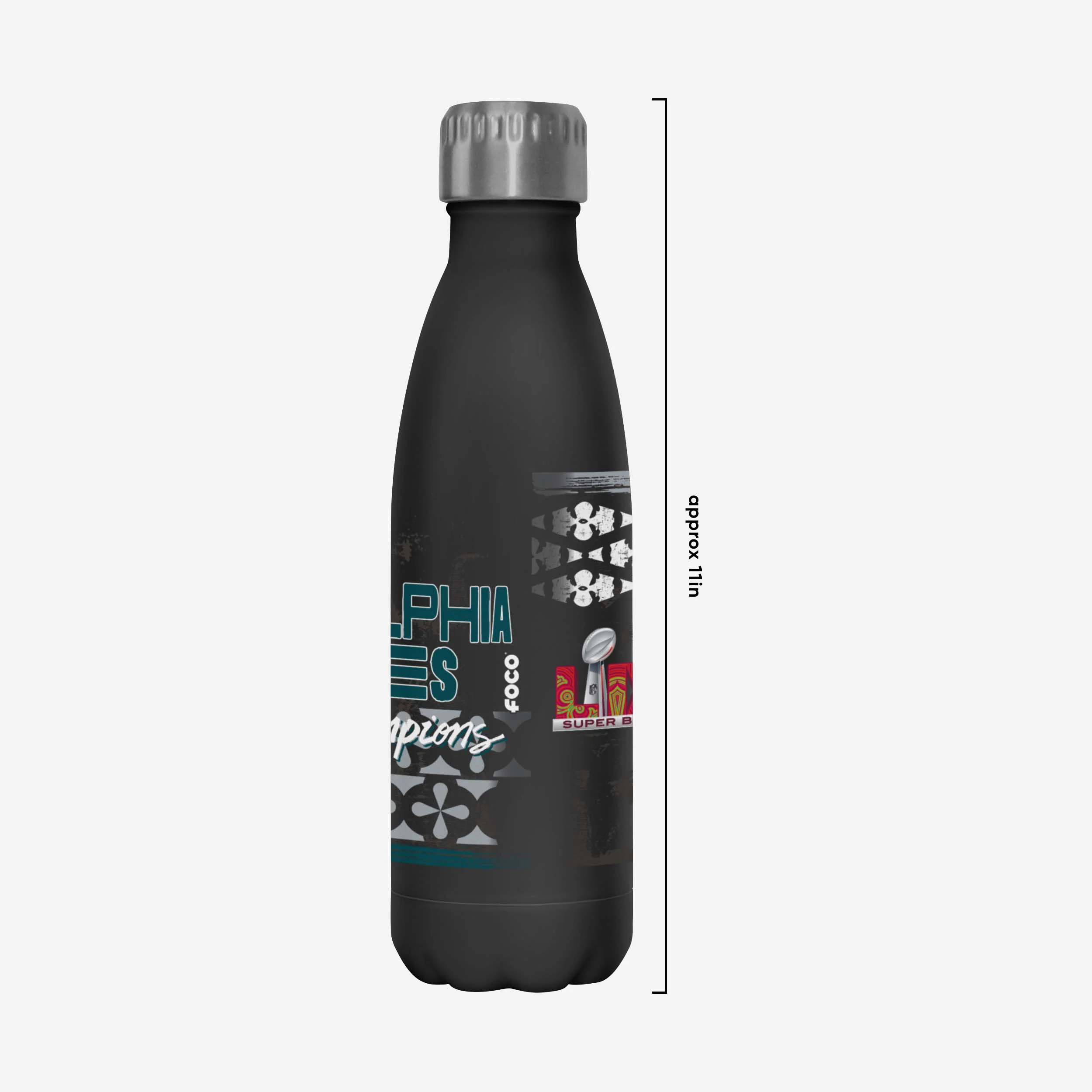 Philadelphia Eagles Super Bowl LIX Champions Stencil Black Diamond 17 oz Stainless Steel Bottle - fitnfan