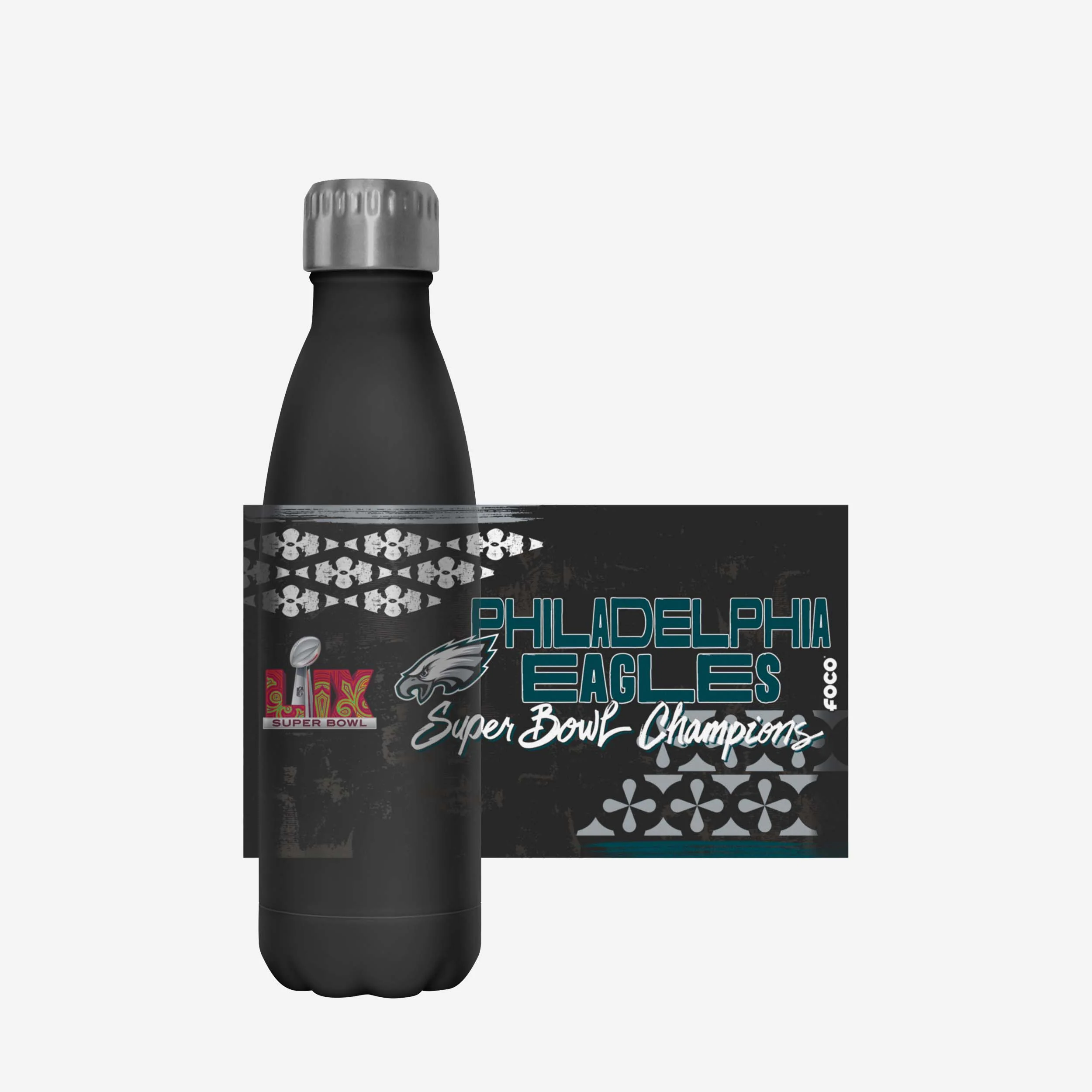 Philadelphia Eagles Super Bowl LIX Champions Stencil Black Diamond 17 oz Stainless Steel Bottle - fitnfan