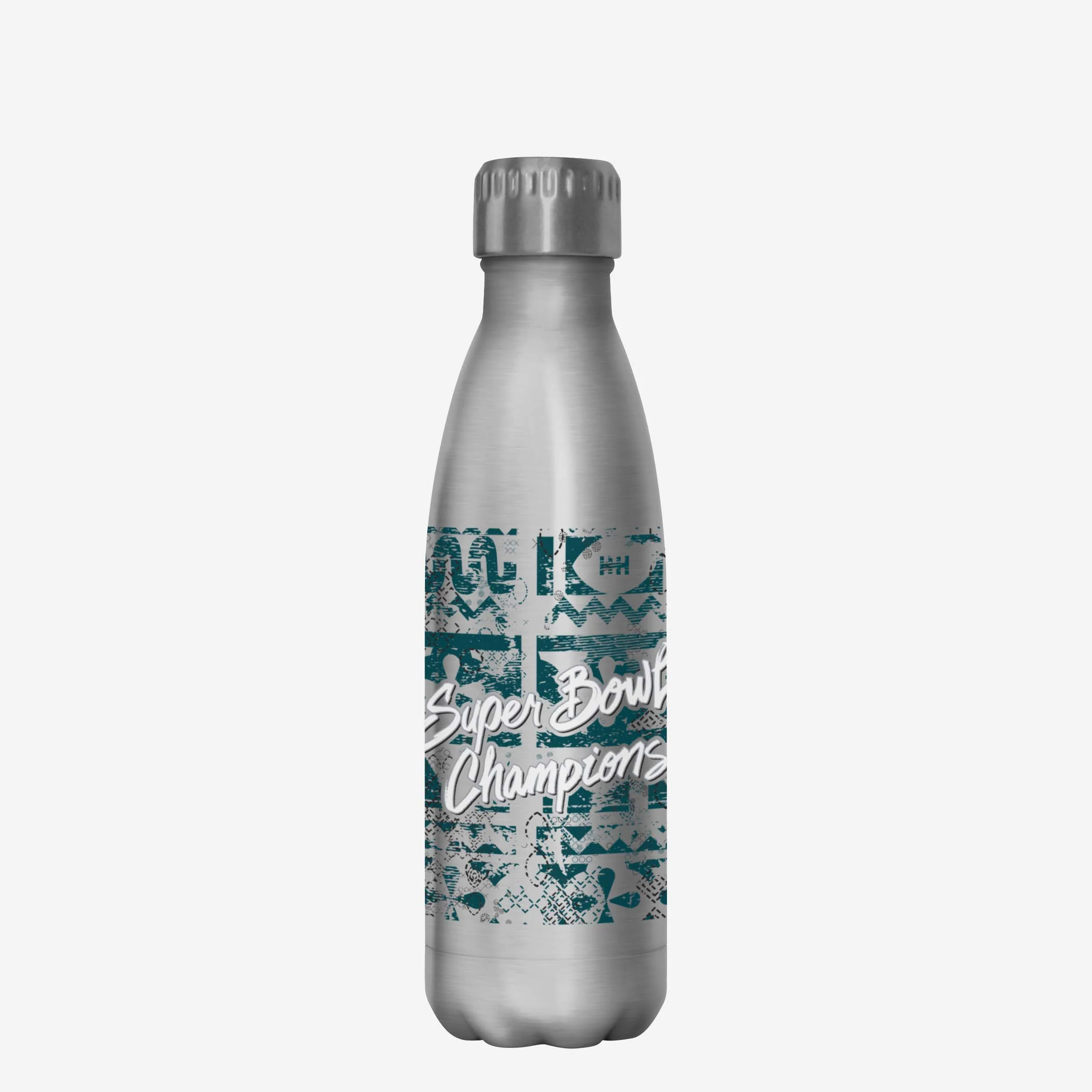 Philadelphia Eagles Super Bowl LIX Champions Stencil Silver 17 oz Stainless Steel Bottle - fitnfan