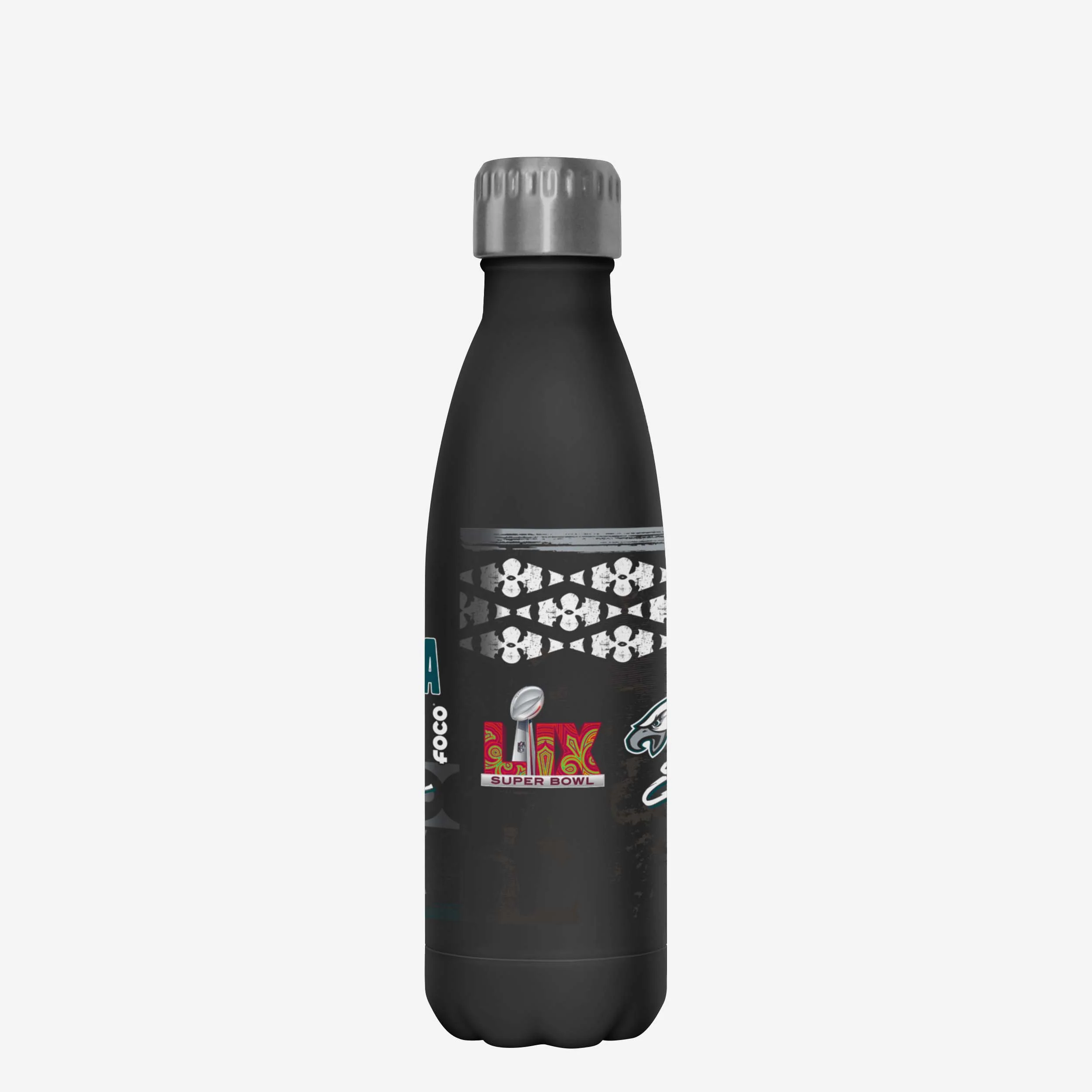 Philadelphia Eagles Super Bowl LIX Champions Stencil Black Diamond 17 oz Stainless Steel Bottle - fitnfan