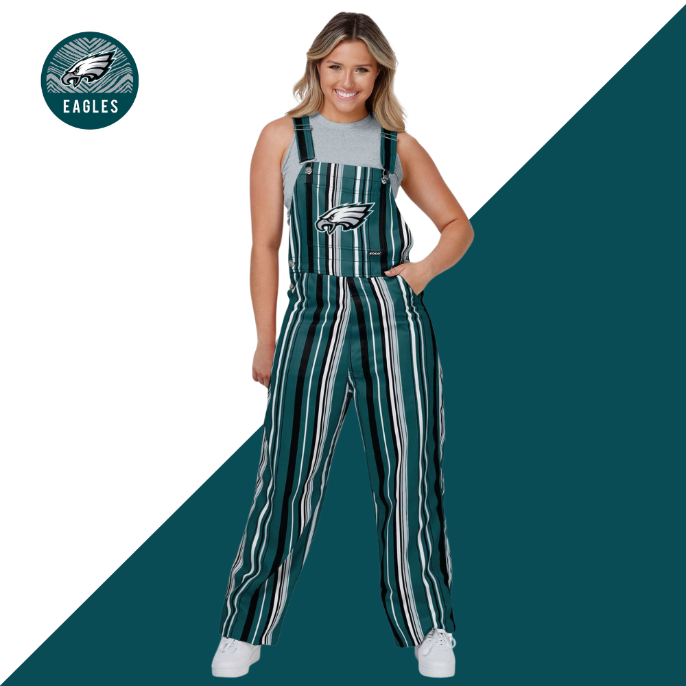 New Womens Hyper Stripe Bib Overalls-Philadelphia Eagles - fitnfan