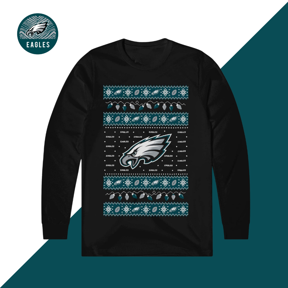 Philadelphia Eagles Holiday Lights Sweater Long Sleeve T-Shirt - fitnfan