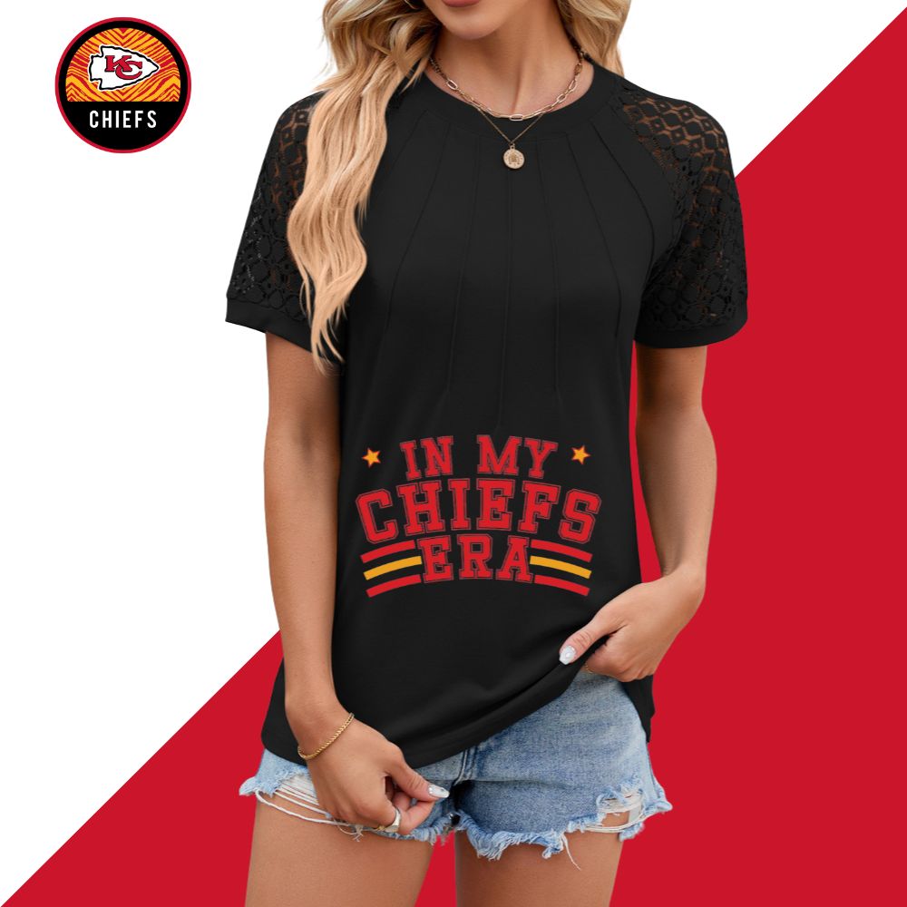 Openwork Round Neck Short Sleeve T-Shirt-Kansas City Chiefs - fitnfan