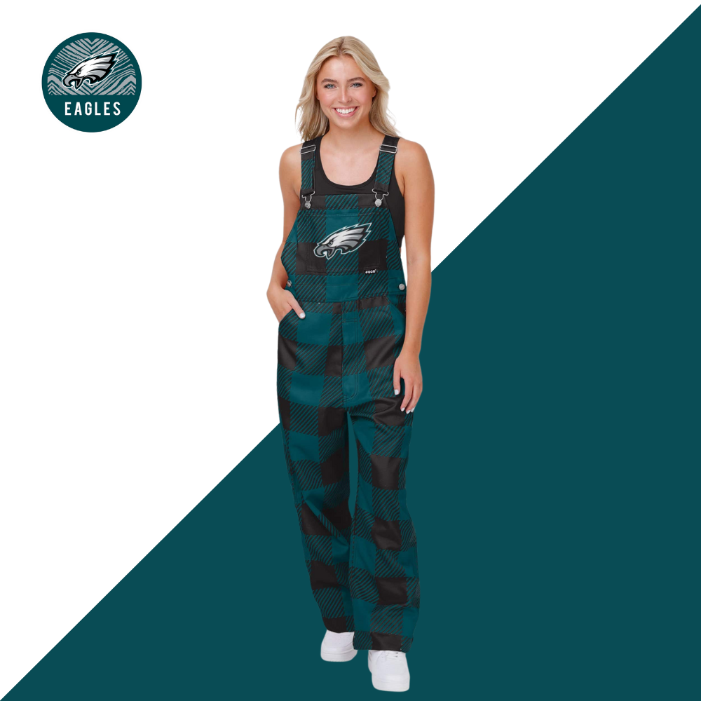 New Womens Plaid Bib Overalls-Philadelphia Eagles - fitnfan