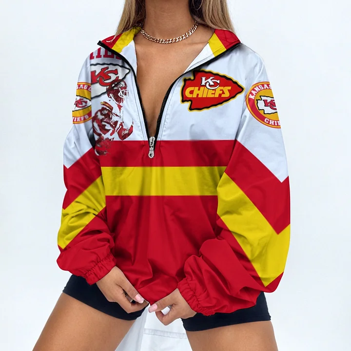 Women's Football Print V Neck Zipper Sweatshirt Jacket - fitnfan