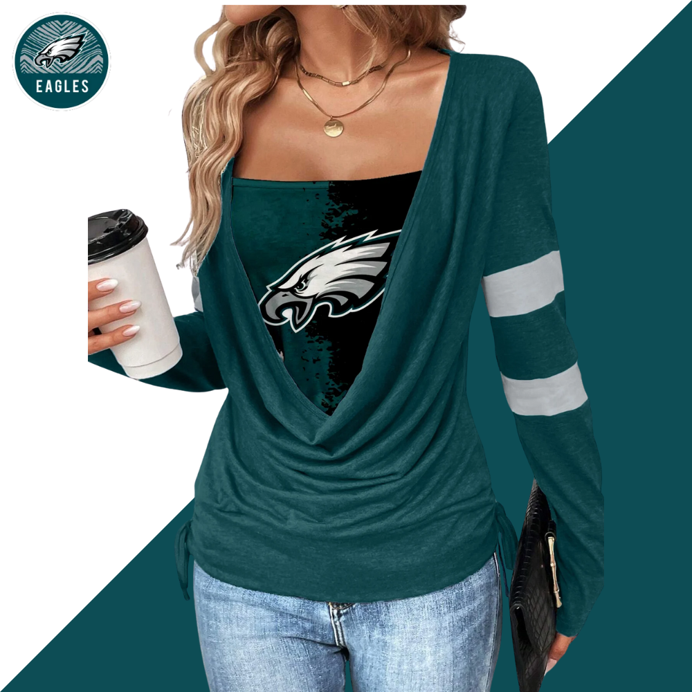 Contrast draped side drawstring T-shirt - fitnfan