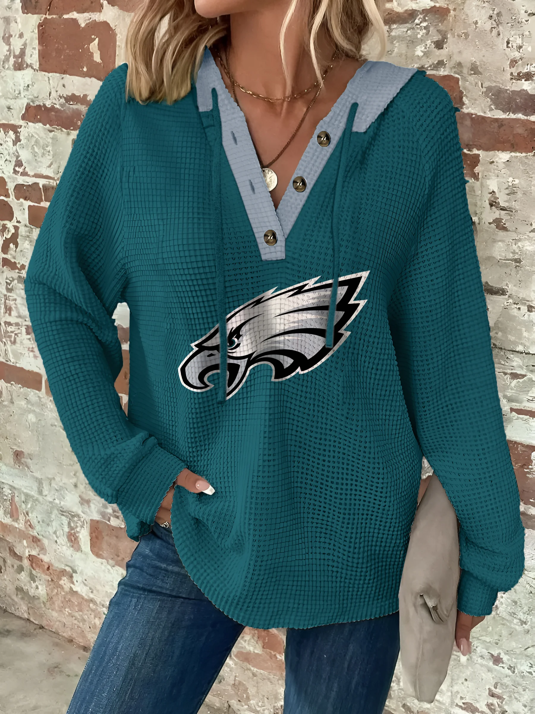 Half Button Raglan Sleeve Drawstring Hoodie - fitnfan