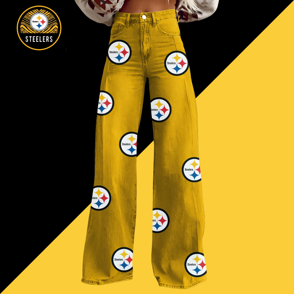 Women's Vintage casual wide LegPants-Pittsburgh Steelers - fitnfan