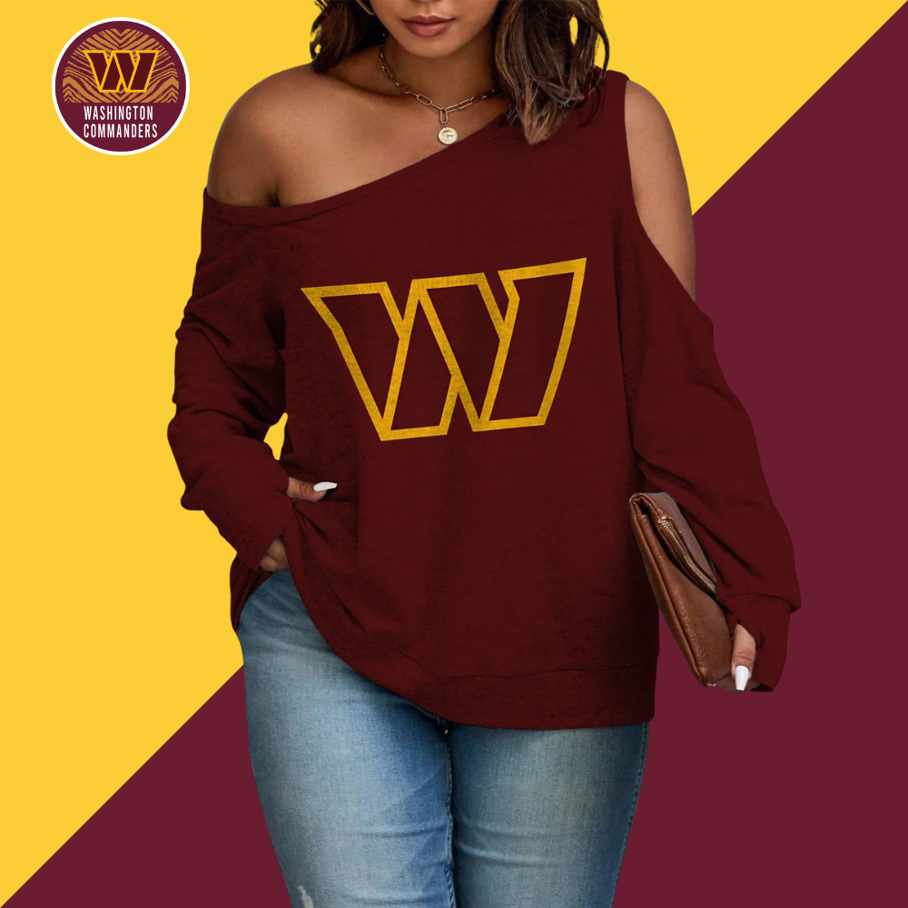 Asymmetric Off-Shoulder Women's Sweatshirt-Washington Commanders - fitnfan