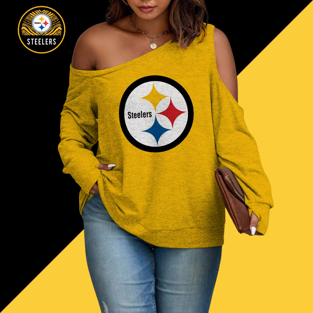 Asymmetric Off-Shoulder Women's Sweatshirt-Pittsburgh Steelers - fitnfan