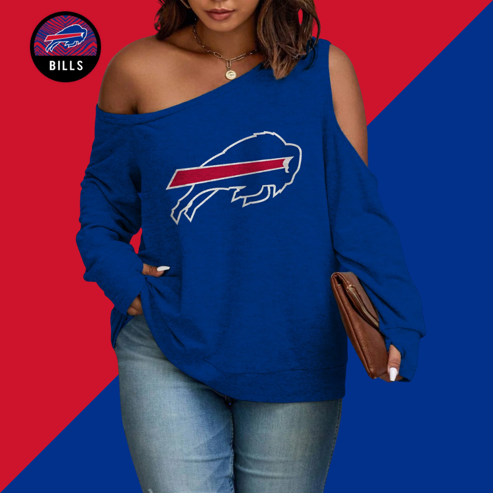 Asymmetric Off-Shoulder Women's Sweatshirt-Buffalo Bills - fitnfan